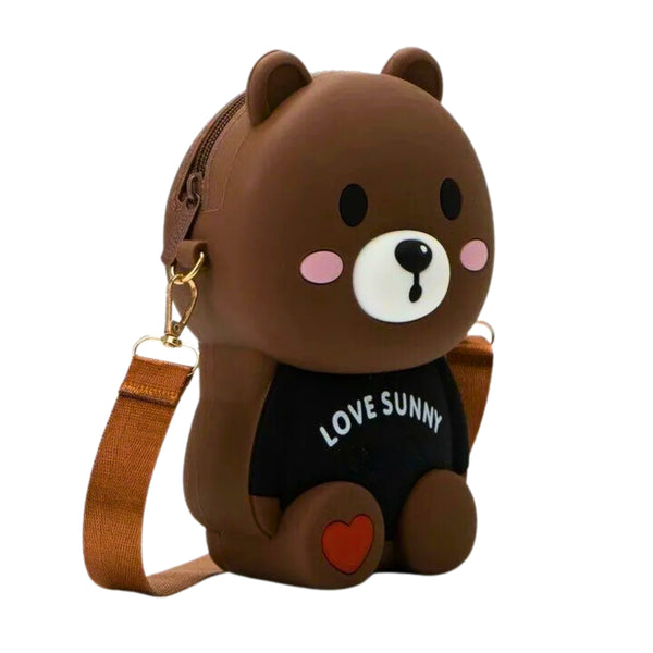 Teddy Bear Cartoon Silicon Sling Bag For Girls And Kids 1 Compartment With Adjustable Shoulder Strap