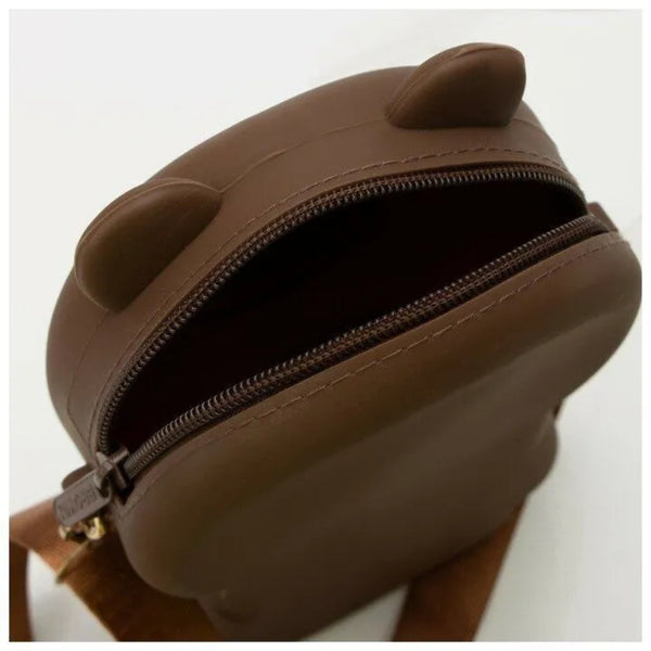 Teddy Bear Cartoon Silicon Sling Bag For Girls And Kids 1 Compartment With Adjustable Shoulder Strap