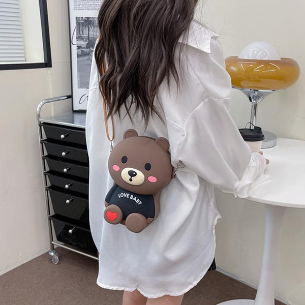 Teddy Bear Cartoon Silicon Sling Bag For Girls And Kids 1 Compartment With Adjustable Shoulder Strap