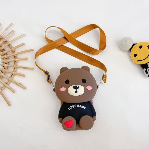 Teddy Bear Cartoon Silicon Sling Bag For Girls And Kids 1 Compartment With Adjustable Shoulder Strap