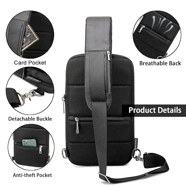 Crossbody Sling Bag for Travel Expandable Chest Bag with Pocket And Data Cable Hole Water Resistant Material & 1 Anti Theft Pocket