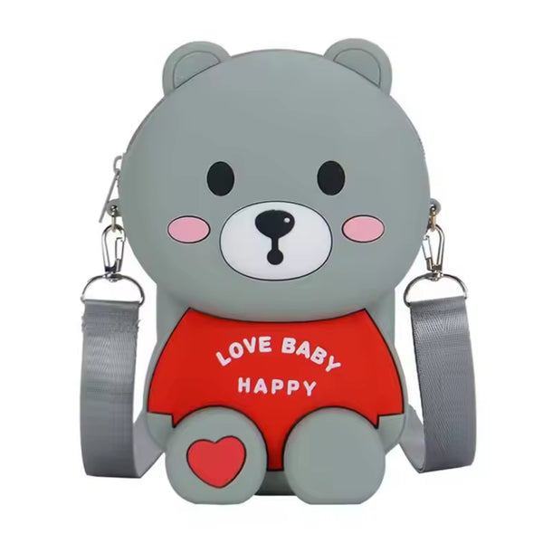 Teddy Bear Cartoon Silicon Sling Bag For Girls And Kids 1 Compartment With Adjustable Shoulder Strap