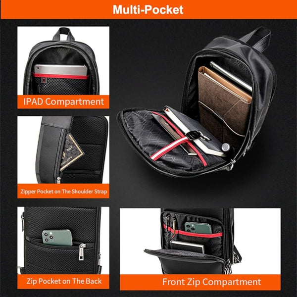 Crossbody Sling Bag for Travel Expandable Chest Bag with Pocket And Data Cable Hole Water Resistant Material & 1 Anti Theft Pocket