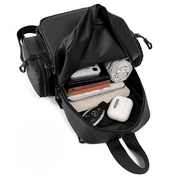 Adjustable Hook Carry In 2 Style Chest Bag Crossbody Sling Bag for Travel 1 Compartment, Front Zip Pocket, Rear Zip Pocket