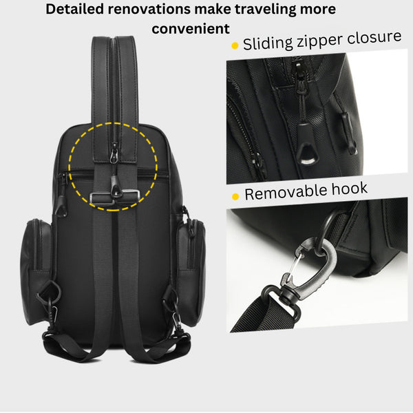 Adjustable Hook Carry In 2 Style Chest Bag Crossbody Sling Bag for Travel 1 Compartment, Front Zip Pocket, Rear Zip Pocket