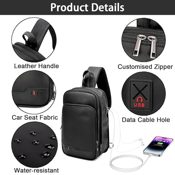 Crossbody Sling Bag for Travel Expandable Chest Bag with Pocket And Data Cable Hole Water Resistant Material & 1 Anti Theft Pocket