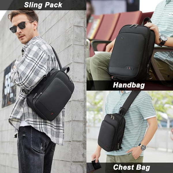 Crossbody Sling Bag for Travel Expandable Chest Bag with Pocket And Data Cable Hole Water Resistant Material & 1 Anti Theft Pocket