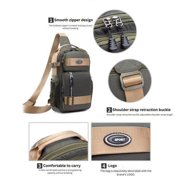 Crossbody Sling Bag for Travel 1 Compartment, Front Zip Pocket, Rear Zip Pocket, Shoulder Strap Bag / Tactical Style Chest Bag