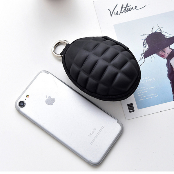 Hand Grenade Style Tactical Keychain Zippered Case - Unique Coin Pouch Bag for Wallets and Keys