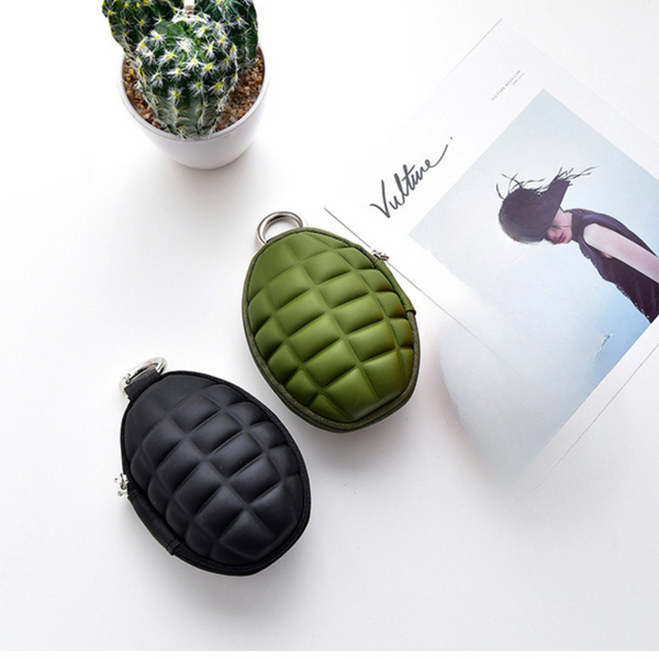 Hand Grenade Style Tactical Keychain Zippered Case - Unique Coin Pouch Bag for Wallets and Keys