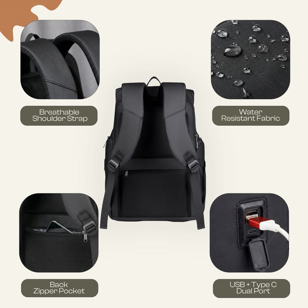 CarryTrip Auk 25 L Laptop Backpack Waterproof 15.6″Large Compartment, USB Charging Port, Trolley Sleeve