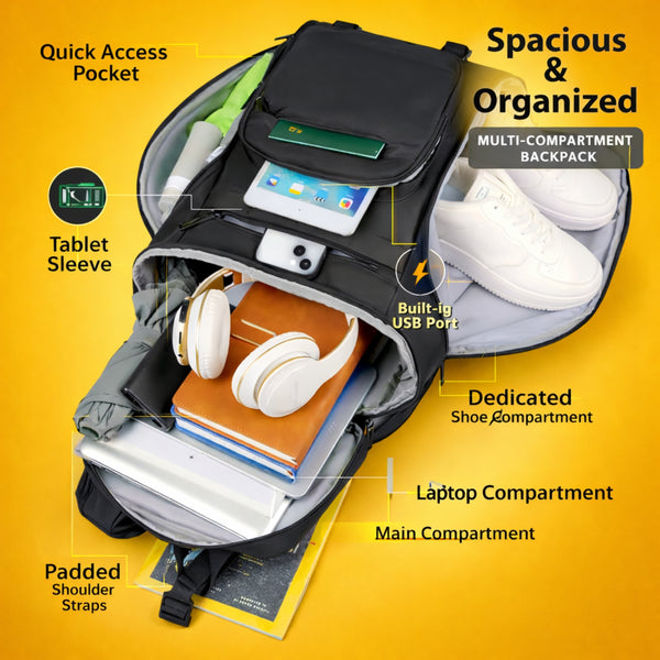 CarryTrip Stellar 32 L Laptop Backpack Shoe Compartment & Dry Wet Pocket, Water-Resistant Oxford Material Travel Bag